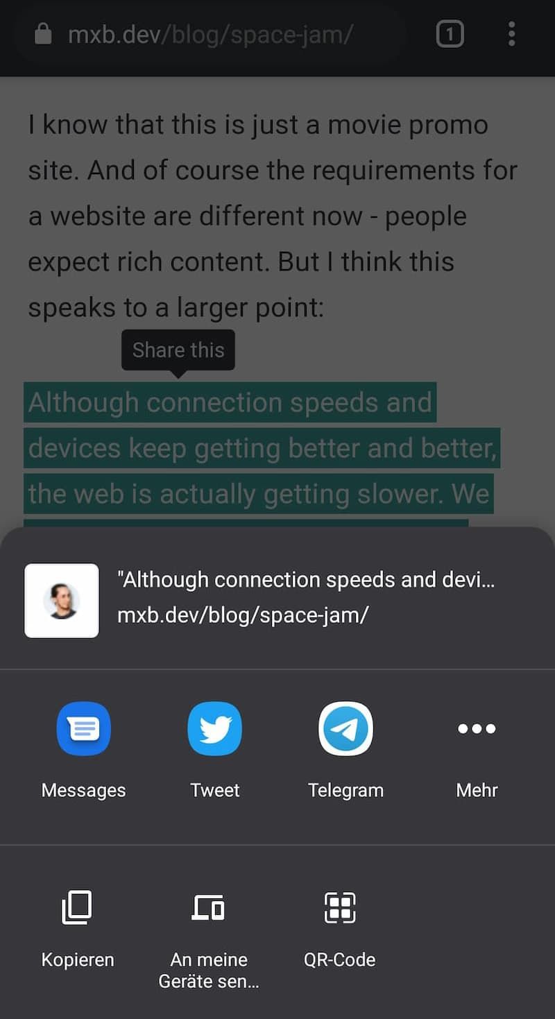 screenshot of the share options menu in Android