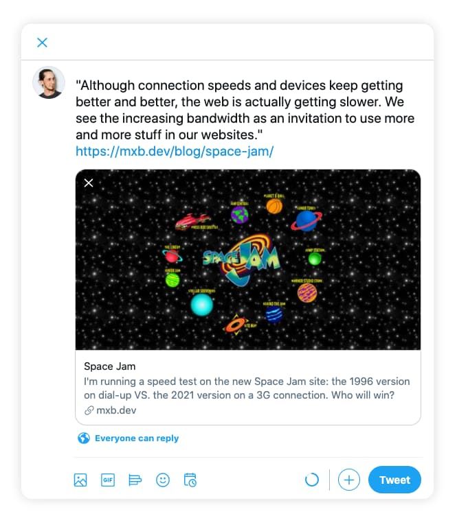 screenshot of a pre-filled tweet to a blogpost, with the highlighted text as a quote